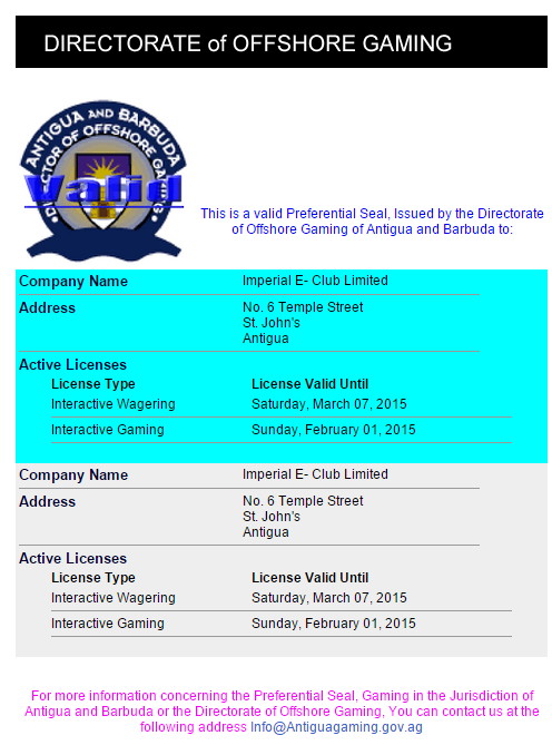 Licence de jeu de Europa Casino Licence de jeu de Europa Casino
