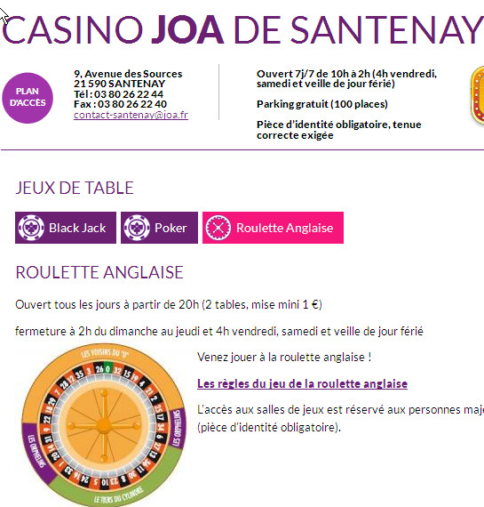 Roulette electronique au casino de Santenay