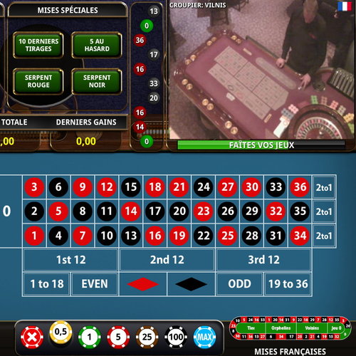 Table de roulette en ligne sur 1Live Casino