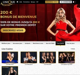 Unique Casino propose des tables avec croupiers en direct