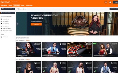 Live casino en ligne Betsson, leader des casinos légaux en UK
