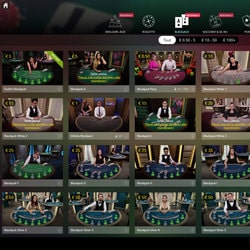 Lobby des tables de black jack en live d'Evolution Gaming