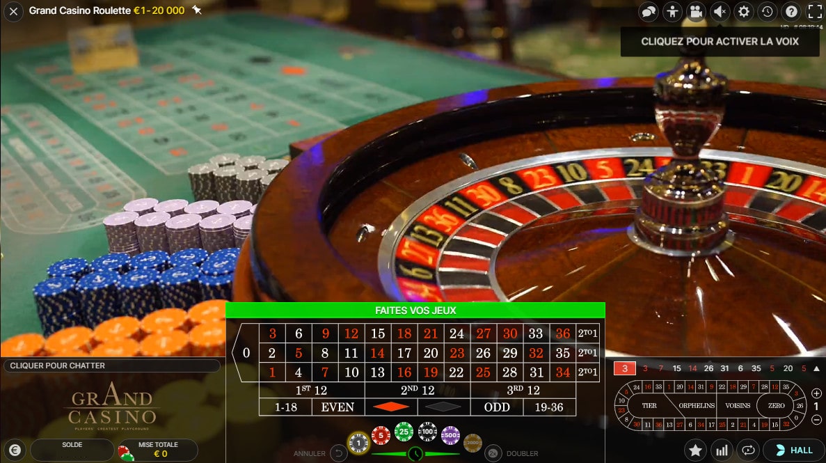 Roulette en direct du Grand Casino de Bucarest en Roumanie