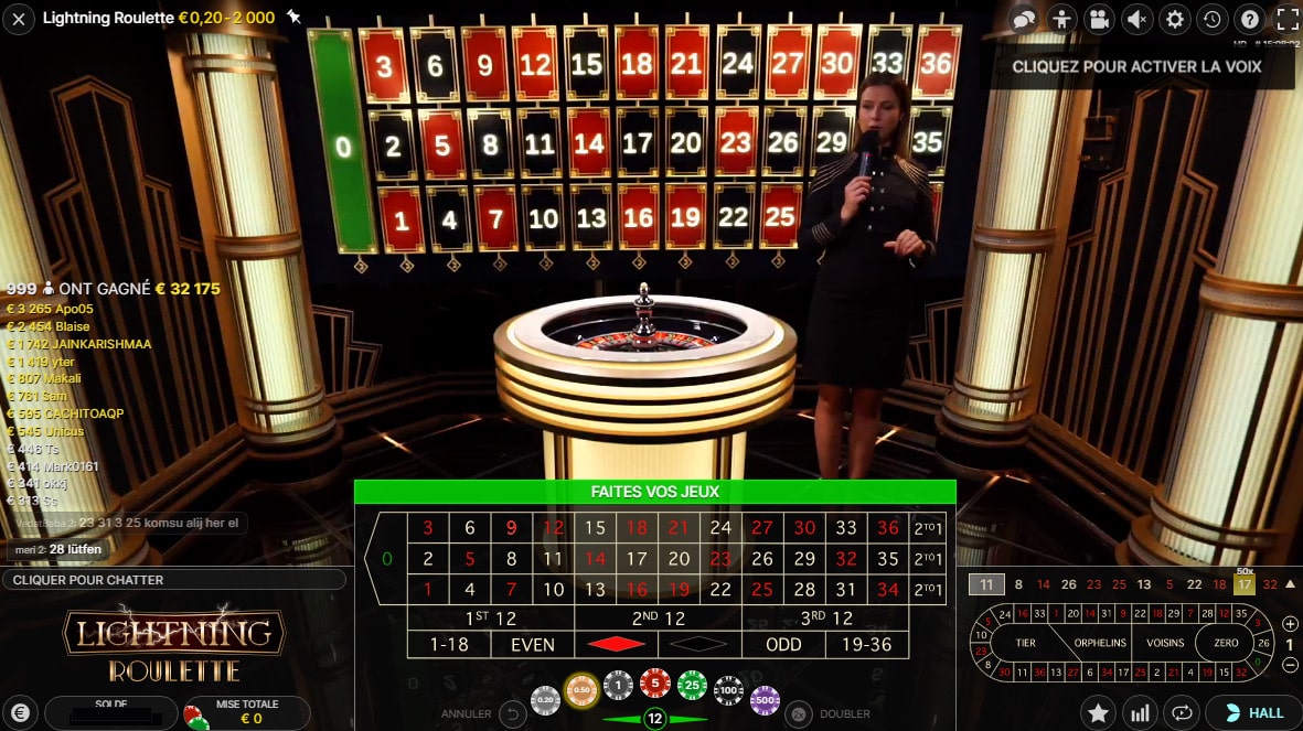 Capture d'écran de la Lightning Roulette d'Evolution Gaming