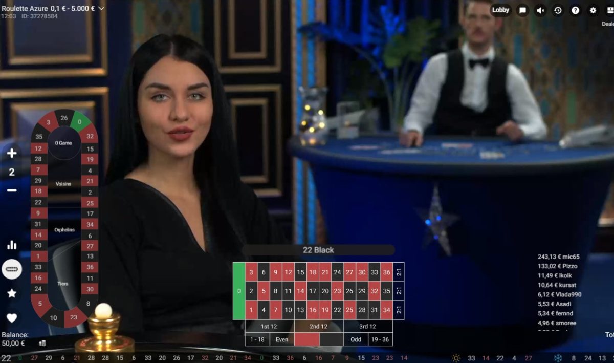 Le jeu en direct Roulette Azure de Pragmatic Play Live Casino