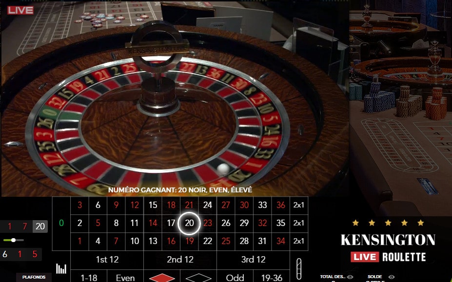 Capture d'écran de la Roulette du Forty Five Kensington a Londres