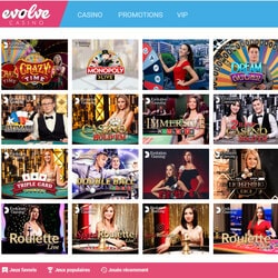 Evolve Casino sur Croupiers en Direct pour sa gamme de jeux