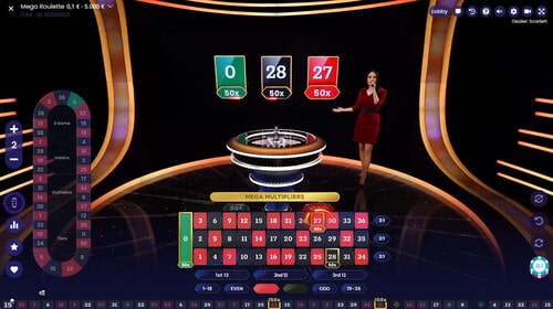 Multiplicateur de gains du jeu Mega Roulette de Pragmatic Play Live Casino