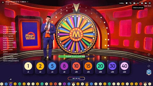 Jeu Mega Wheel dans un studio de Pragmatic Play Live Casino