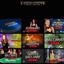 Tables de jeux avec croupiers en direct disponibles sur Casino Empire