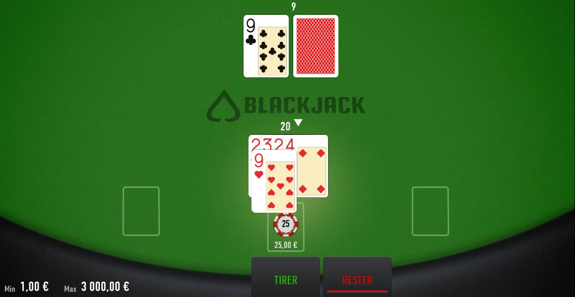 Table de blackjack gratuit avec un logiciel faisant office de croupier