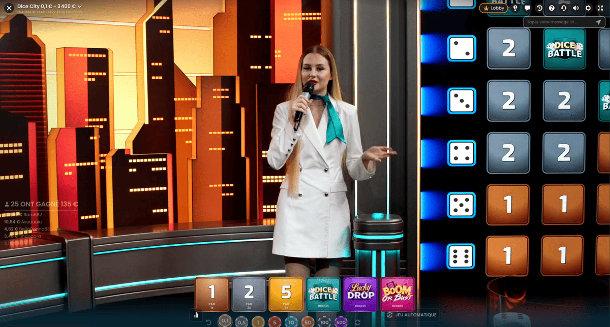 Croupier en Direct sur Dice City