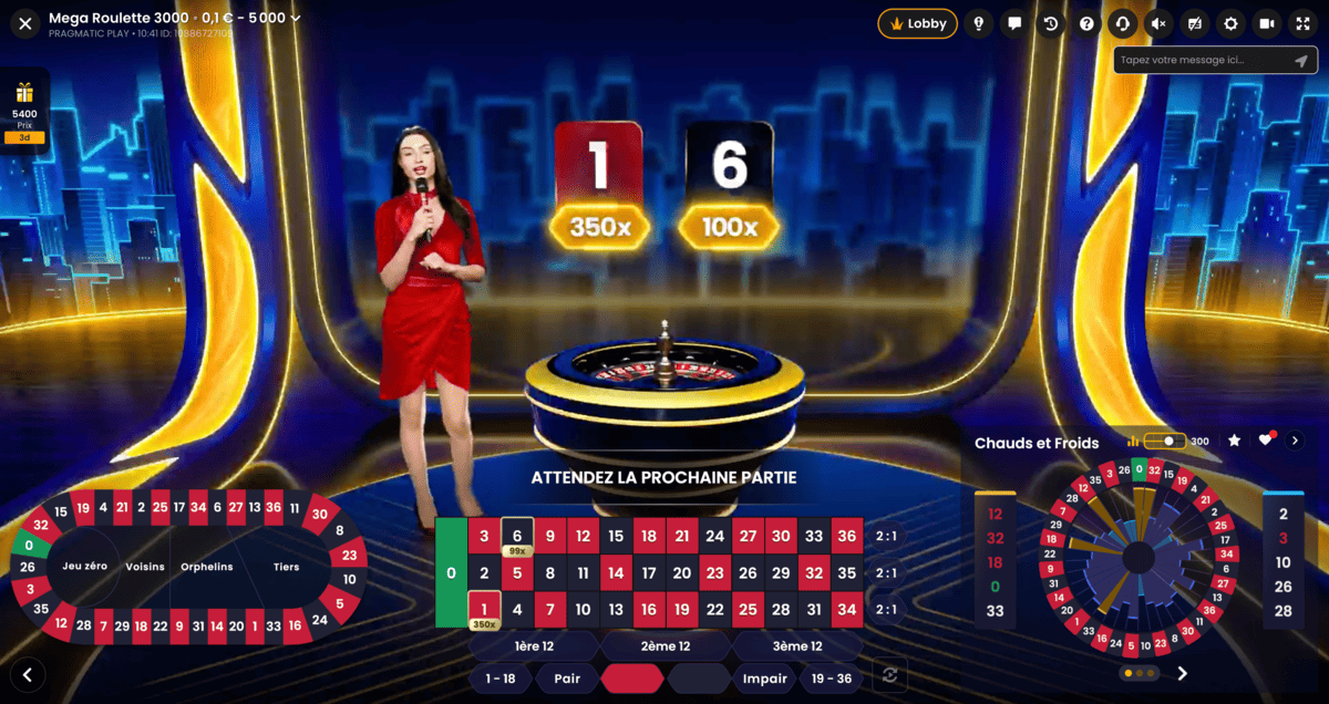 Multiplicateurs de Gains sur Mega Roulette 3000
