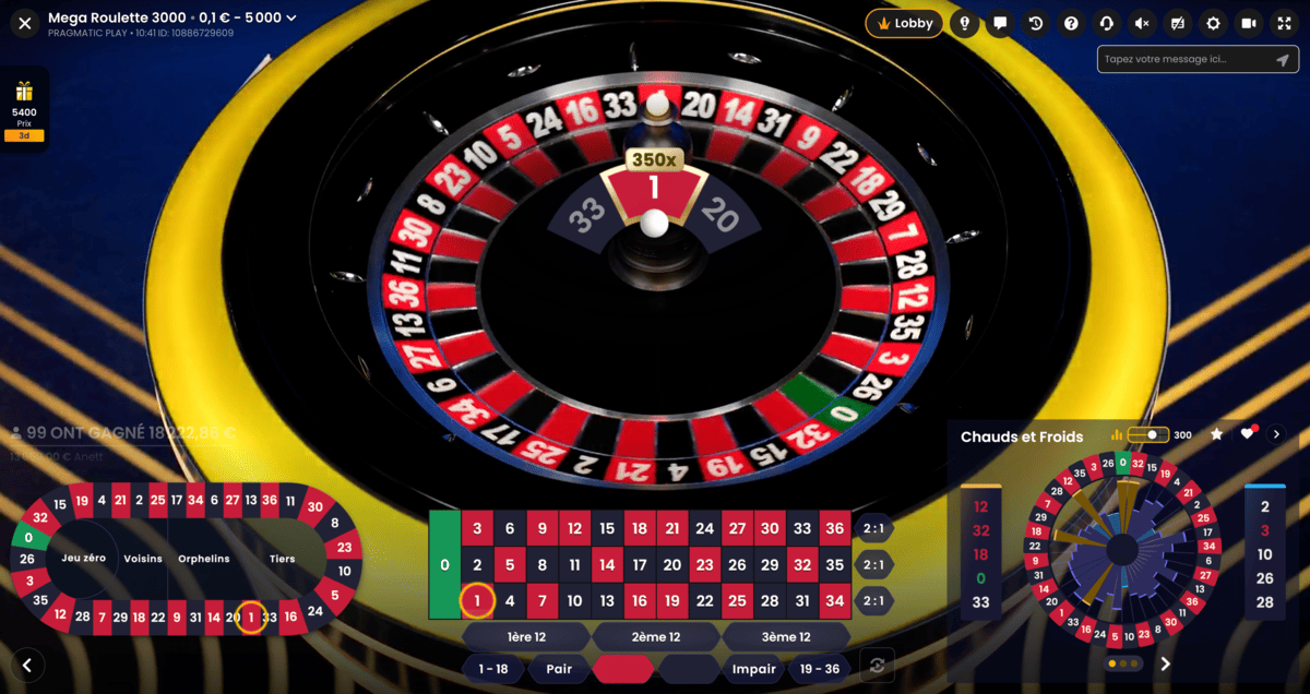 Numero Gagnant sur Mega Roulette 3000